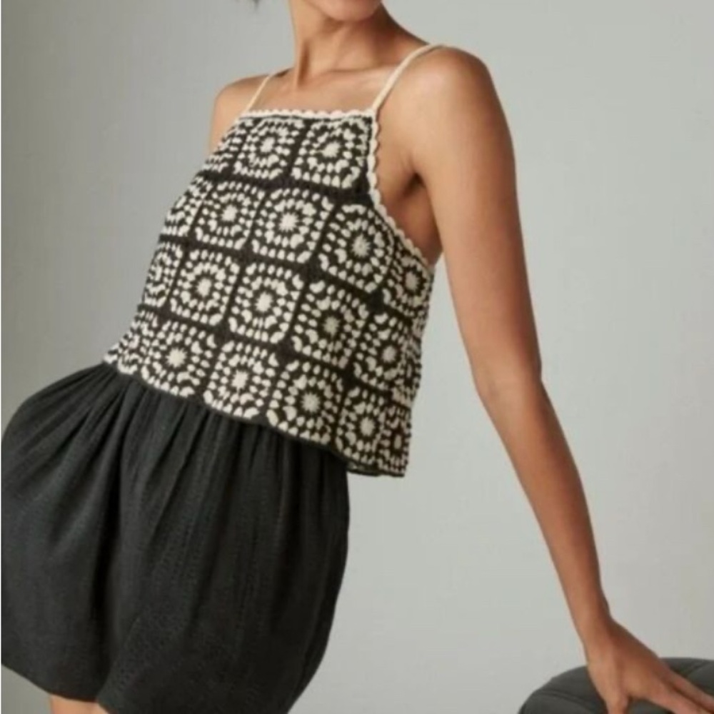 Lucky Brand Black Cream Crochet Romper